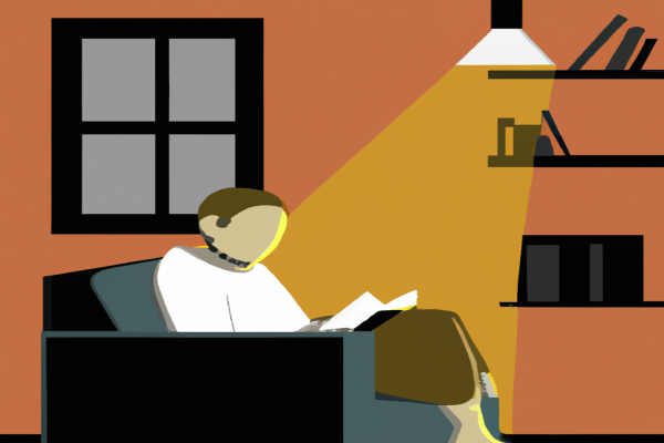 An illustration of a reader enjoying The Hot Zone by Richard Preston in a cosy interior