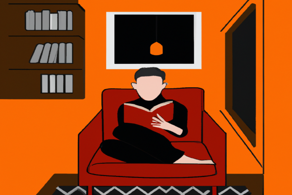 An illustration of a reader enjoying The Life-Changing Magic of Tidying Up by Marie Kondō in a cosy interior