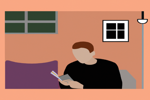 An illustration of a reader enjoying The N Factor by Adrie Reinders in a cosy interior