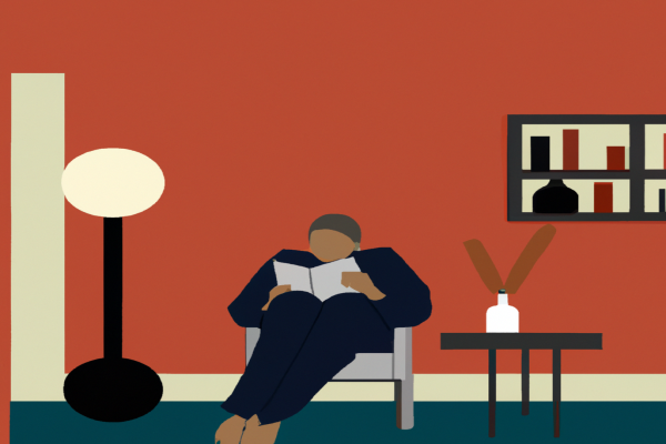 An illustration of a reader enjoying The Namesake by Jhumpa Lahiri in a cosy interior