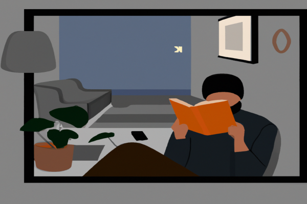 An illustration of a reader enjoying The Nature of Economies by Jane Jacobs in a cosy interior