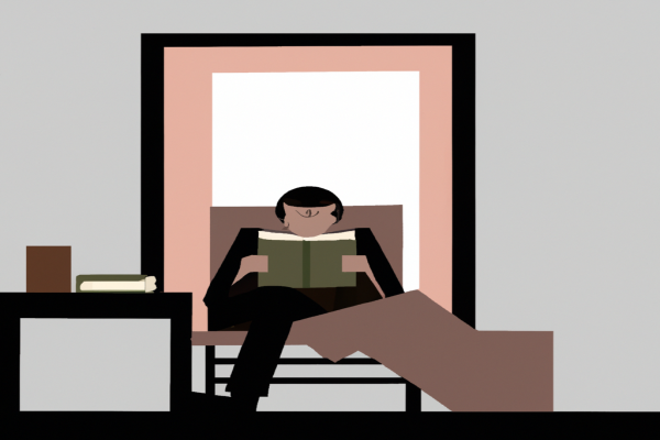 An illustration of a reader enjoying The Now Habit by Neil A. Fiore in a cosy interior