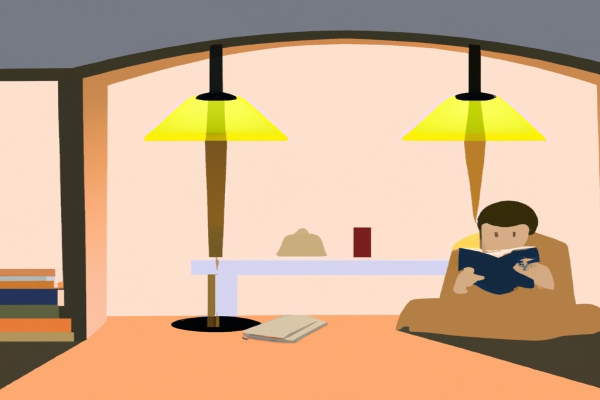 An illustration of a reader enjoying The Offsite by Robert H. Thompson in a cosy interior