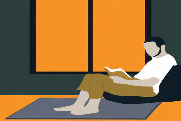 An illustration of a reader enjoying The One Minute Manager by Kenneth H. Blanchard in a cosy interior