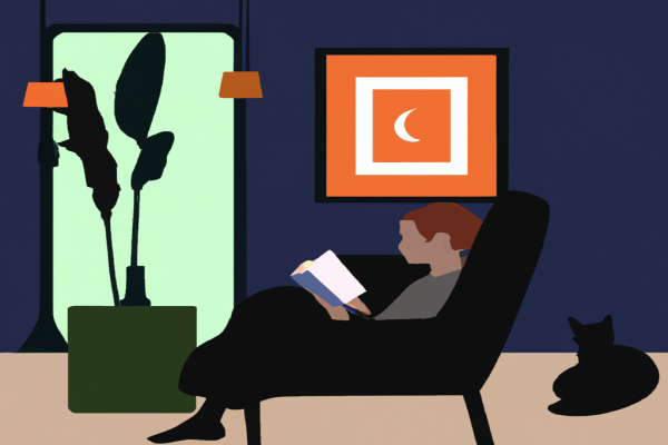 An illustration of a reader enjoying The One Thing by Gary Keller in a cosy interior