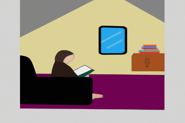 An illustration of a reader enjoying The Outsiders by William Thorndike in a cosy interior