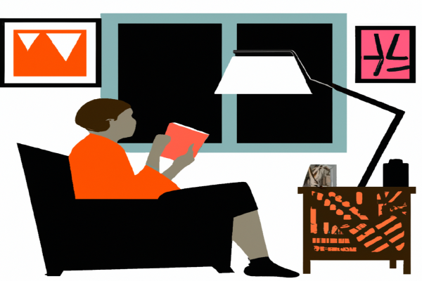 An illustration of a reader enjoying The Power of Habit by Charles Duhigg in a cosy interior