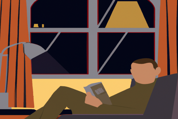 An illustration of a reader enjoying The Remains of the Day by Kazuo Ishiguro in a cosy interior