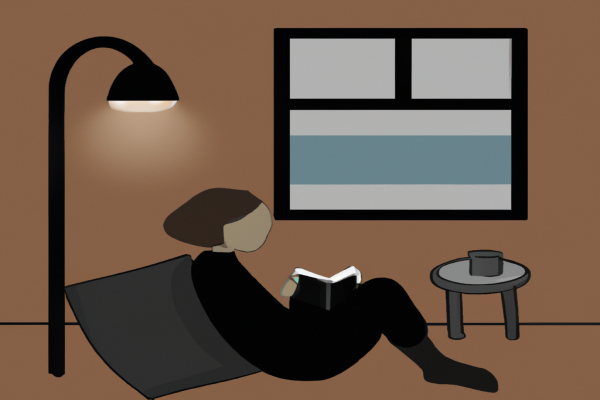 An illustration of a reader enjoying The Snowball by Alice Schroeder in a cosy interior