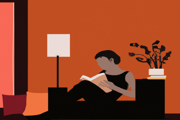 An illustration of a reader enjoying The Untethered Soul by Michael A. Singer in a cosy interior