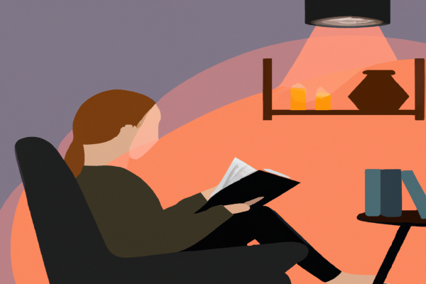 An illustration of a reader enjoying Think Like a Monk by Jay Shetty in a cosy interior