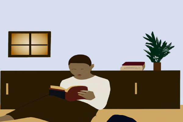 An illustration of a reader enjoying Thinking Strategically by Avinash K. Dixit in a cosy interior