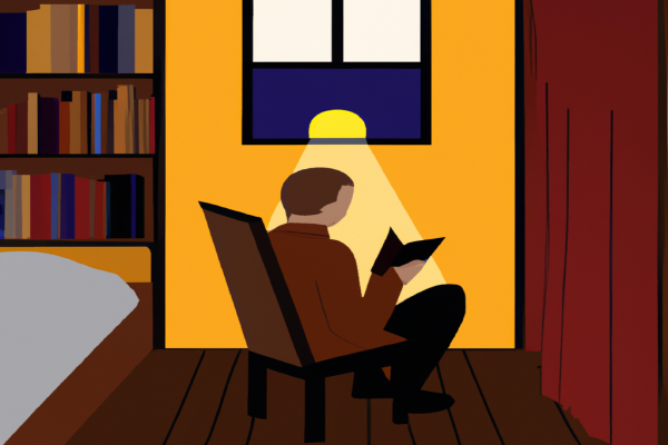 An illustration of a reader enjoying Where The Crawdads Sing by Delia Owen in a cosy interior