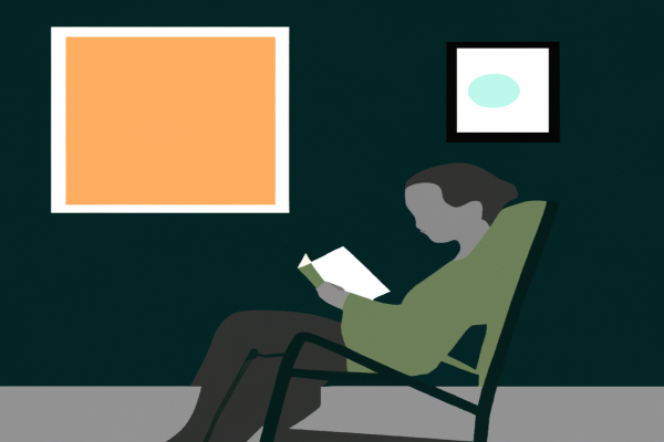 An illustration of a reader enjoying Who Moved My Cheese? by Spencer Johnson in a cosy interior