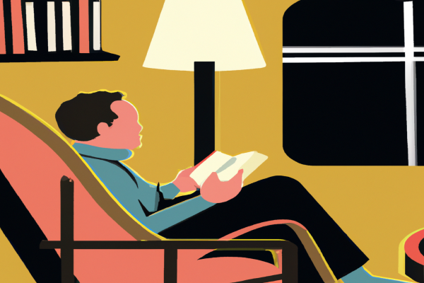 An illustration of a reader enjoying You Can Negotiate Anything by Herb Cohen in a cosy interior