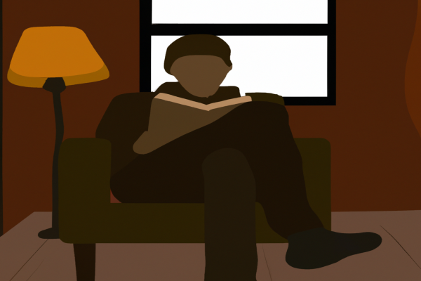 An illustration of a reader enjoying When I set out for Lyonnesse by Thomas Hardy in a cosy interior