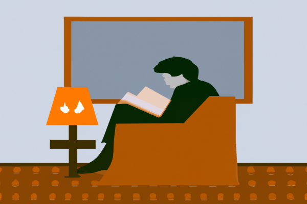 An illustration of a reader enjoying Sons of Wichita by Daniel Schulman in a cosy interior